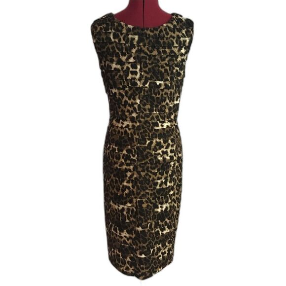 Adrianna Papell Sheath Midi Dress Size10 Gold & Black Animal Print Sleeveless - Picture 4 of 9